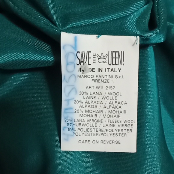 #12.Save the Queen Women's Coat. Size: Small. Aqua and Blue color. Made in Italy - Picture 12 of 16
